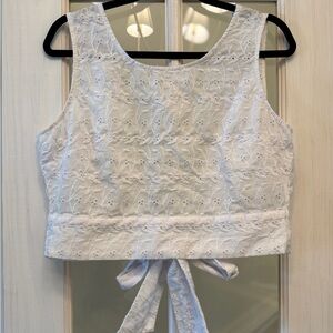 La Hearts White Eyelet Tie-Back Crop Top with Embroidery